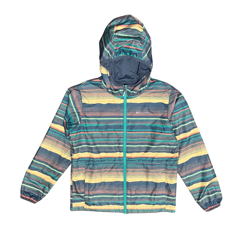 Columbia Kids Reversible Striped Hooded‎ Windbreaker Jacket M 10/12 Outdoor